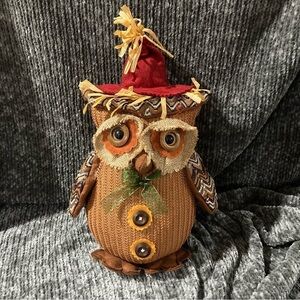 Fall Decor Scarecrow Owl Stuffed Slightly Weighted